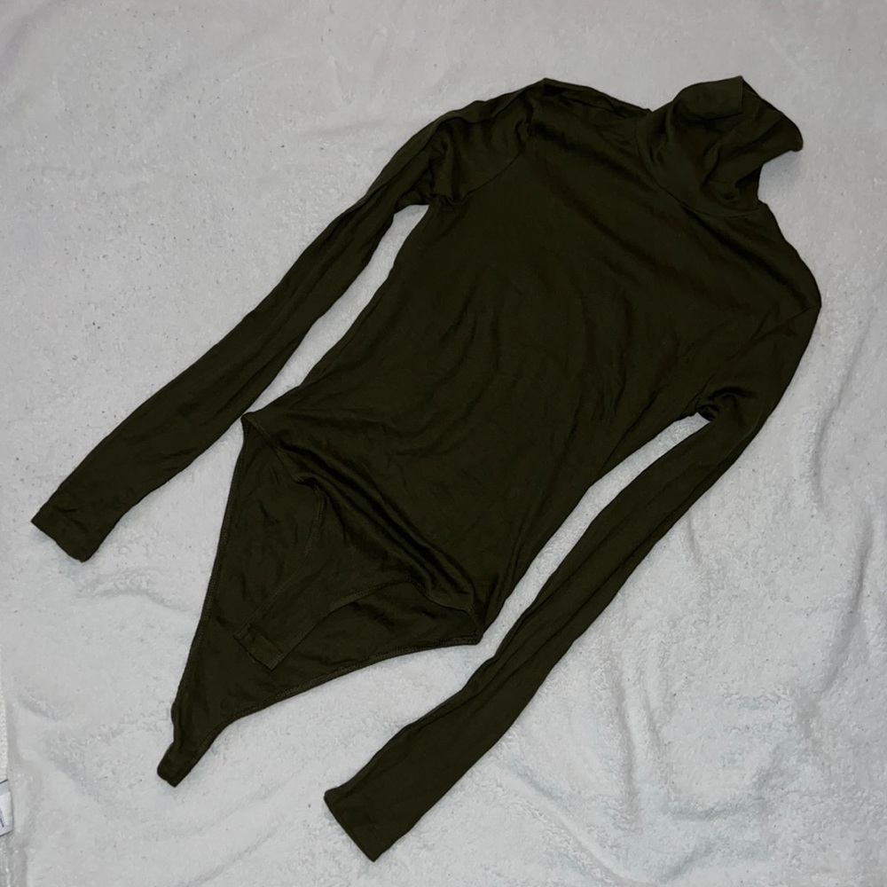 Olive green long sleeve, turtle neck, bodysuit. Size x-small